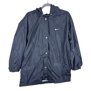 Nike Vintage Black Snap Up‎ Hooded Packable Lined Windbreaker Women's Size XL